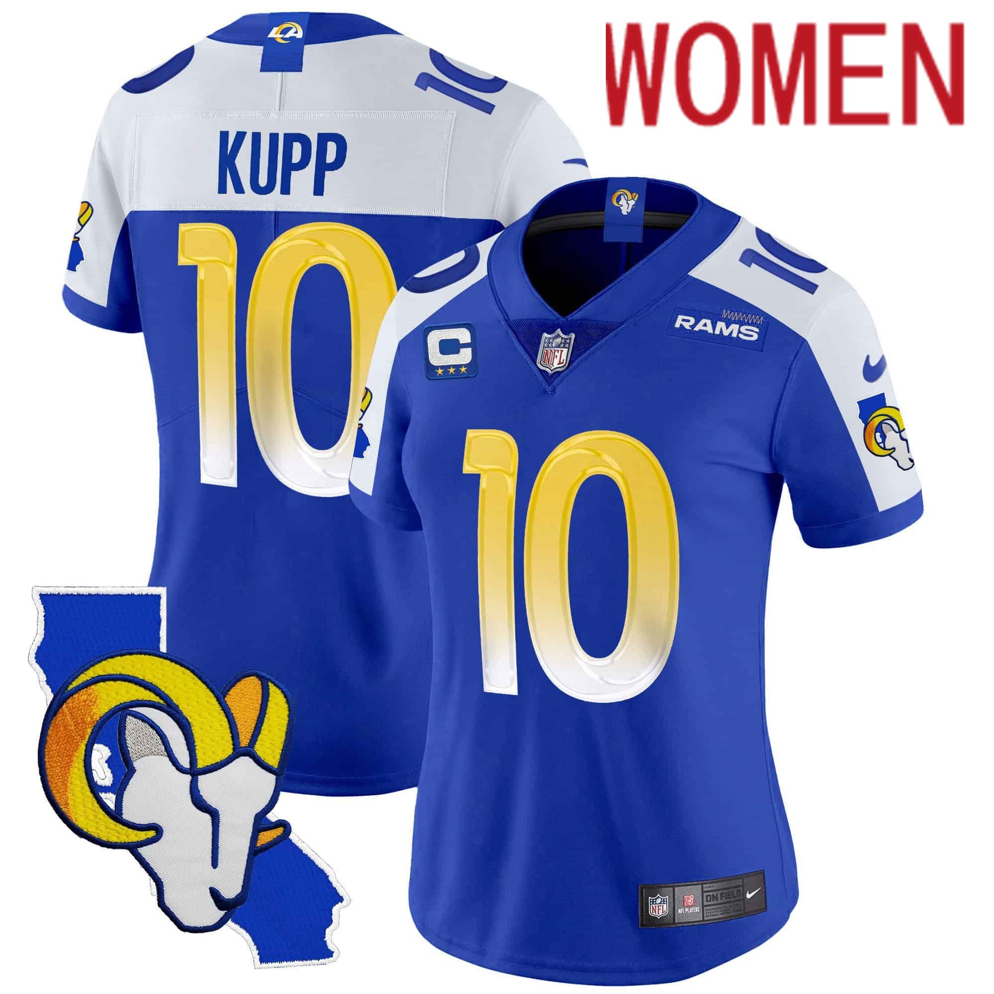 Women Los Angeles Rams #10 Kupp Blue 2024 Nike California Patch Vapor Limited NFL Jersey